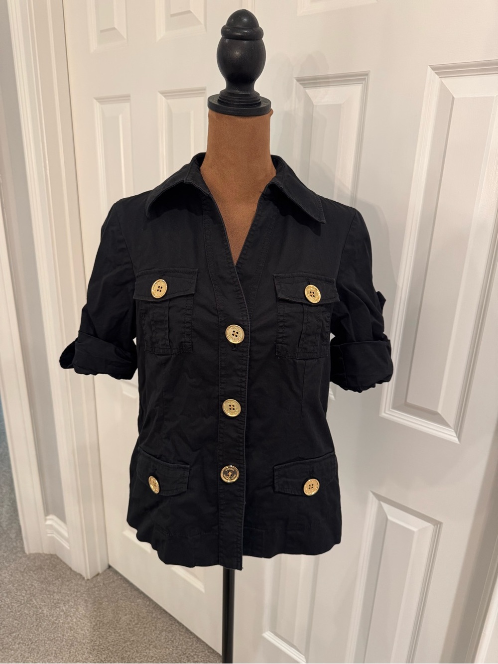Michael Kors Black Button Utility Jacket with Contrast Buttons